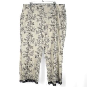 Beige Dress Barn Pants with Black Embroidery and Black Beaded Fringe